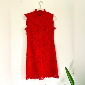 Red Nicole Miller high neck lace dress. Size 6.